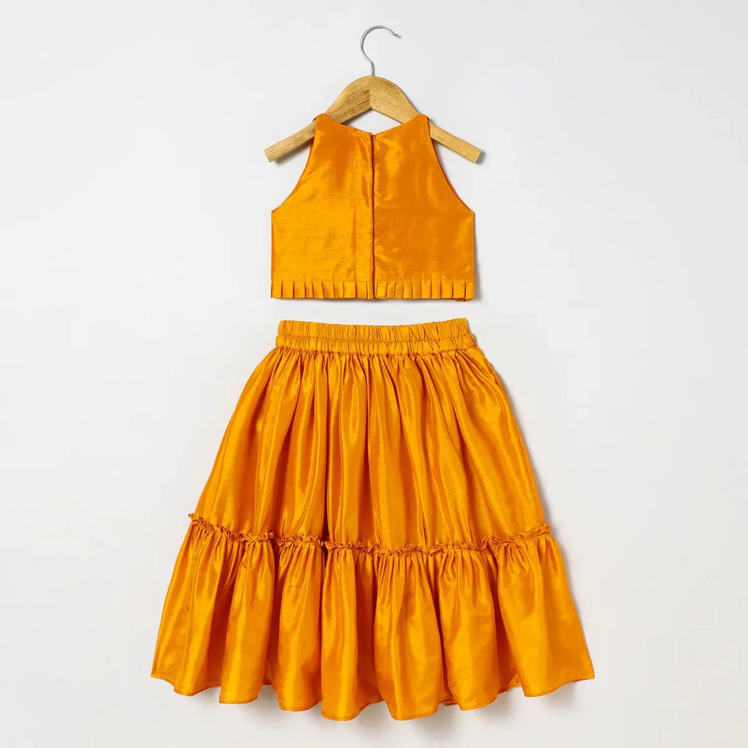 BYB PREMIUM Dola silk embroidered halter top and Paneled skirt set - BYB PREMIUM