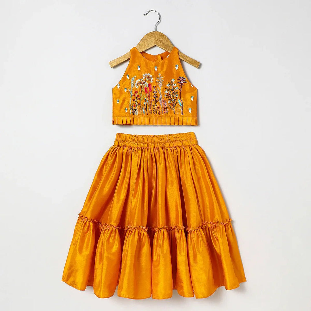 BYB PREMIUM Dola silk embroidered halter top and Paneled skirt set - BYB PREMIUM