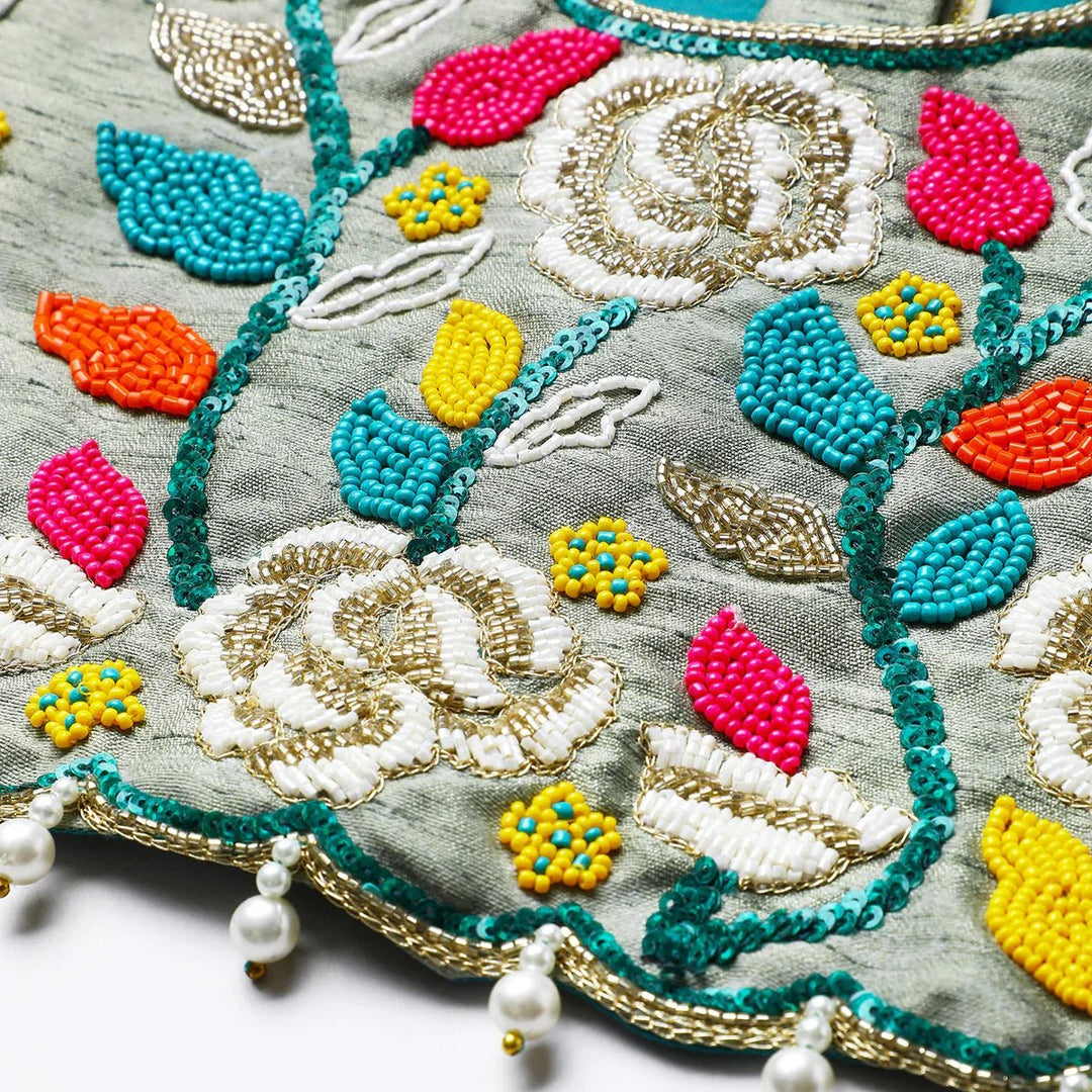 BYB PREMIUM full hand beads embroidery raw silk skirt and top - BYB PREMIUM