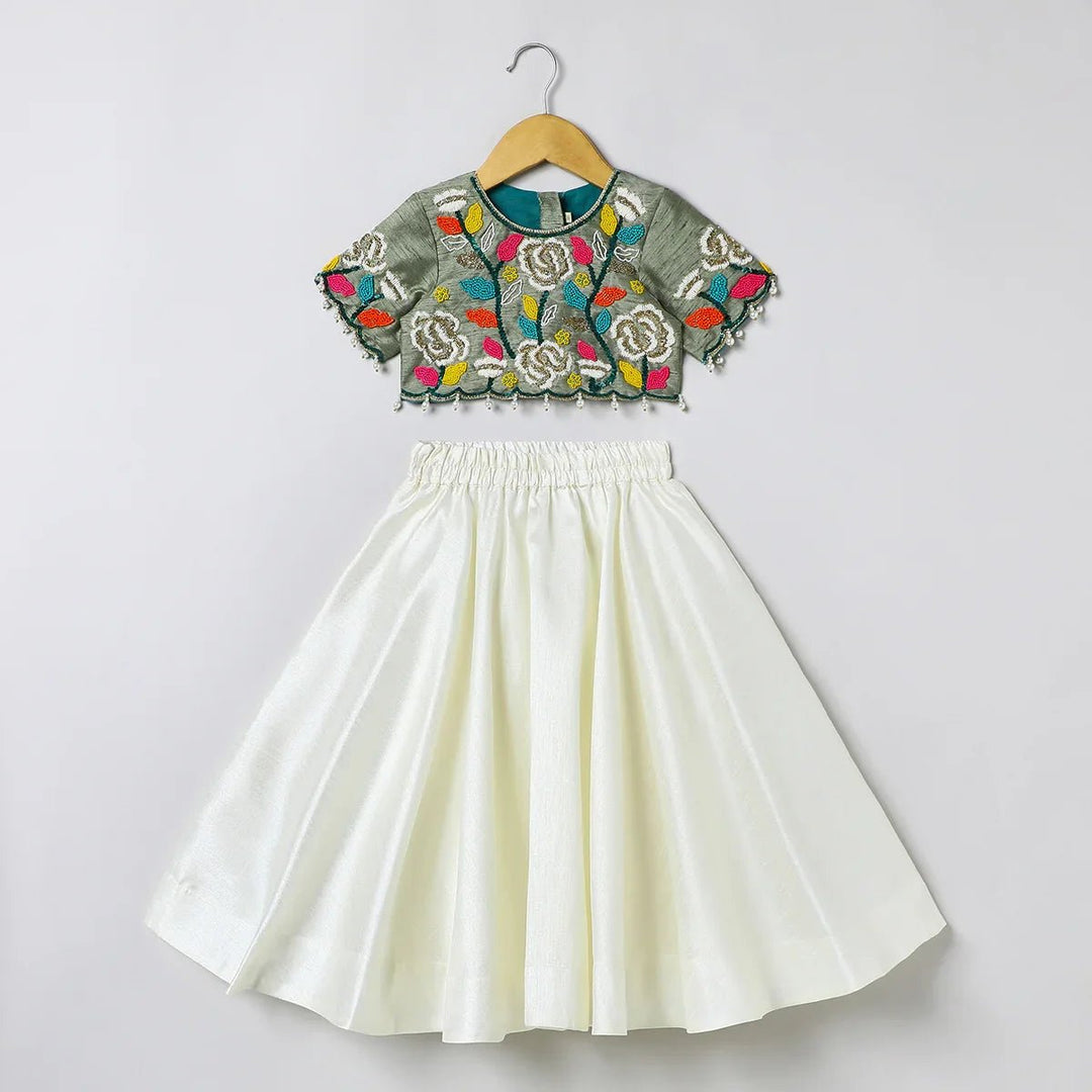 BYB PREMIUM full hand beads embroidery raw silk skirt and top - BYB PREMIUM