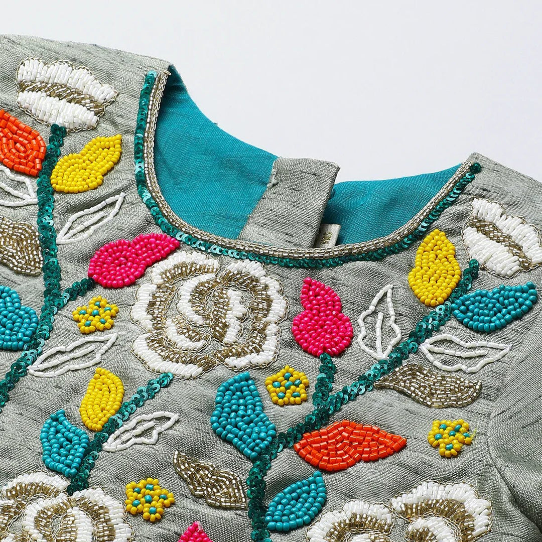 BYB PREMIUM full hand beads embroidery raw silk skirt and top - BYB PREMIUM