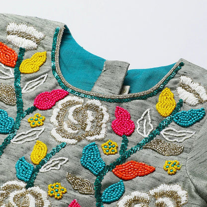 BYB PREMIUM full hand beads embroidery raw silk skirt and top - BYB PREMIUM