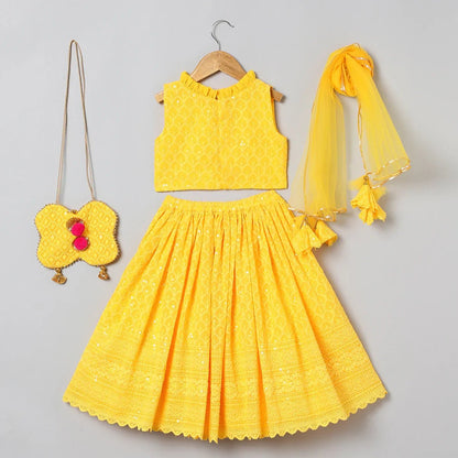 BYB PREMIUM GIRLS HEAVILY EMBRIDERED GEORGETTE LEHENGA CHOLI WITH DUPATTA - BYB PREMIUM