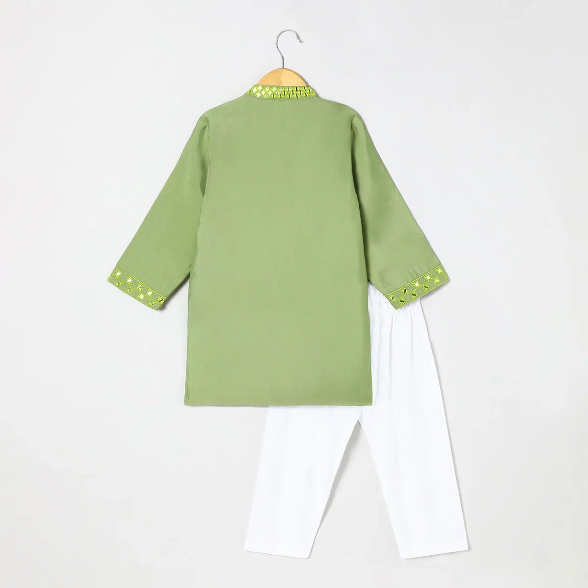 Byb premium sage col roman silk full mirror embroidery kurta and pyjama set   byb premium