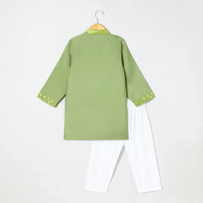 BYB PREMIUM Sage col roman silk full mirror embroidery kurta and pyjama set - BYB PREMIUM