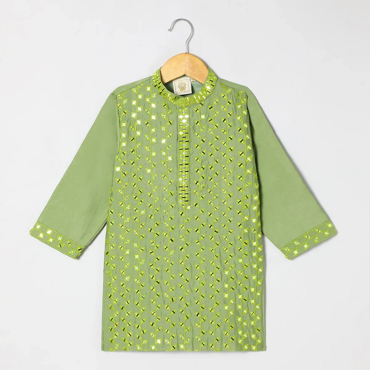 Byb premium sage col roman silk full mirror embroidery kurta and pyjama set   byb premium