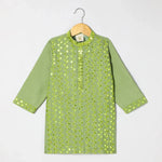 Load image into Gallery viewer, BYB PREMIUM Sage col roman silk full mirror embroidery kurta and pyjama set - BYB PREMIUM
