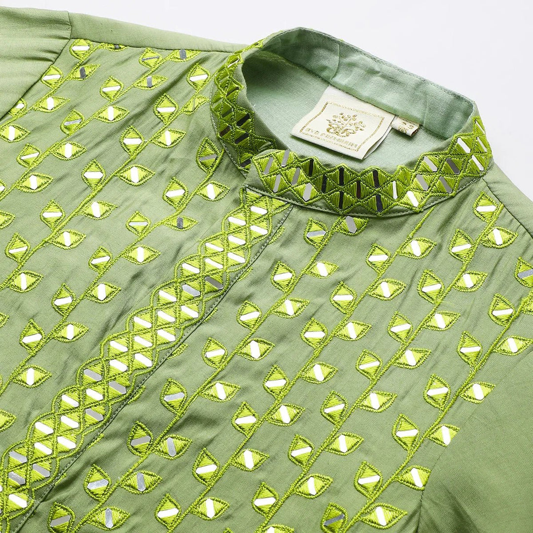 BYB PREMIUM Sage col roman silk full mirror embroidery kurta and pyjama set - BYB PREMIUM