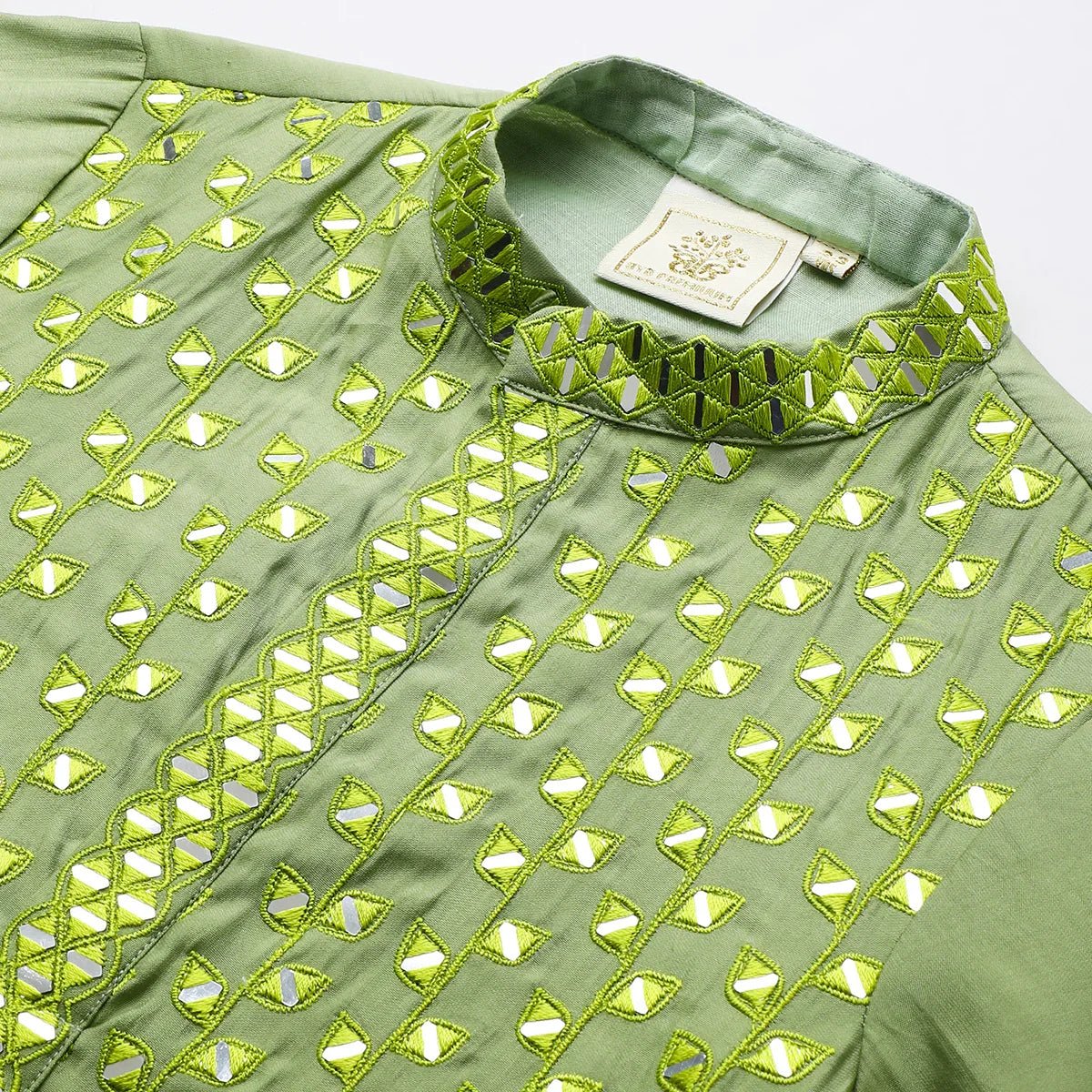 Byb premium sage col roman silk full mirror embroidery kurta and pyjama set   byb premium