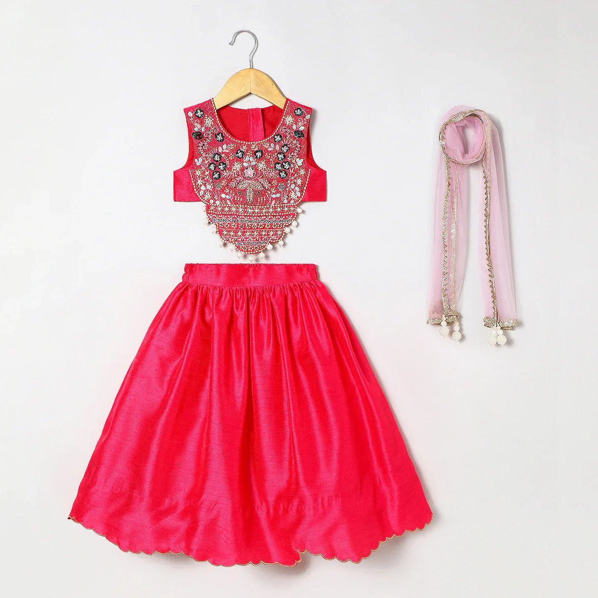 Byb premium tussor silk full hnad embroidered top and skirt set   byb premium