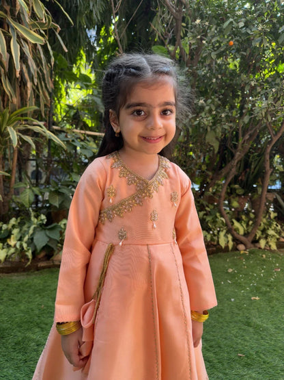 Chanderi silk peach col anarkali featuring exquisite embroidery set - BYB PREMIUM