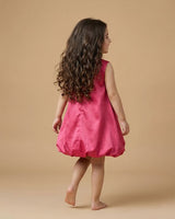 Cherry Red Satin Girls Party Dress with Bow Detail Sleeveless Bubble Dress - BYB PREMIUM