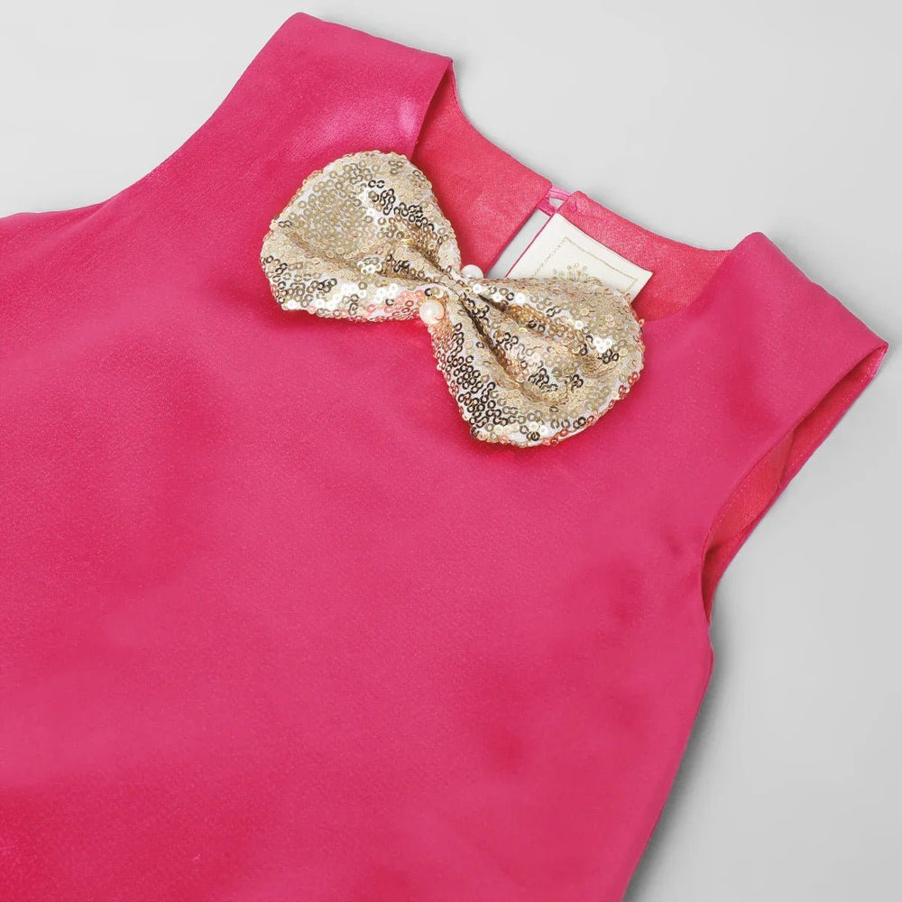 Cherry Red Satin Girls Party Dress with Bow Detail Sleeveless Bubble Dress - BYB PREMIUM
