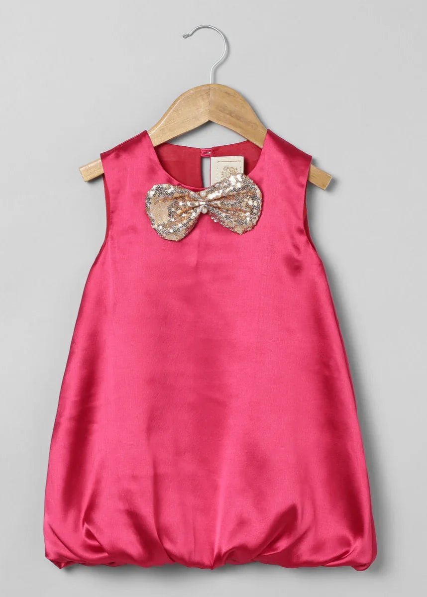 Cherry Red Satin Girls Party Dress with Bow Detail Sleeveless Bubble Dress - BYB PREMIUM