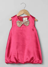 Cherry Red Satin Girls Party Dress with Bow Detail Sleeveless Bubble Dress - BYB PREMIUM