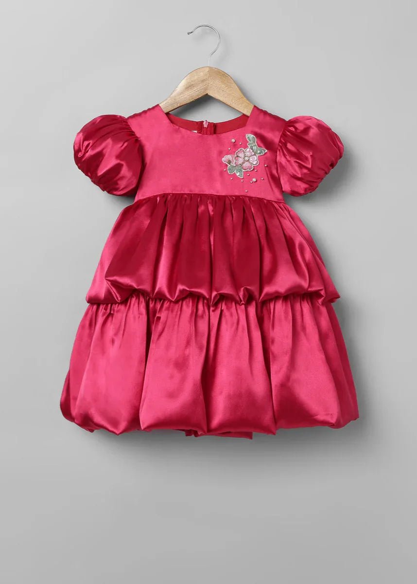 Cherry Red Satin Party Dress For Girls - BYB PREMIUM