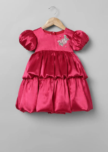 Cherry Red Satin Party Dress For Girls - BYB PREMIUM