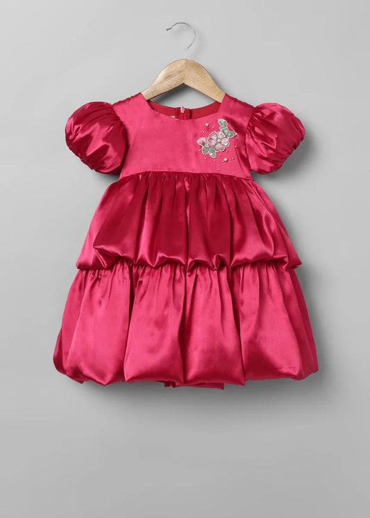 Cherry Red Satin Party Dress For Girls - BYB PREMIUM