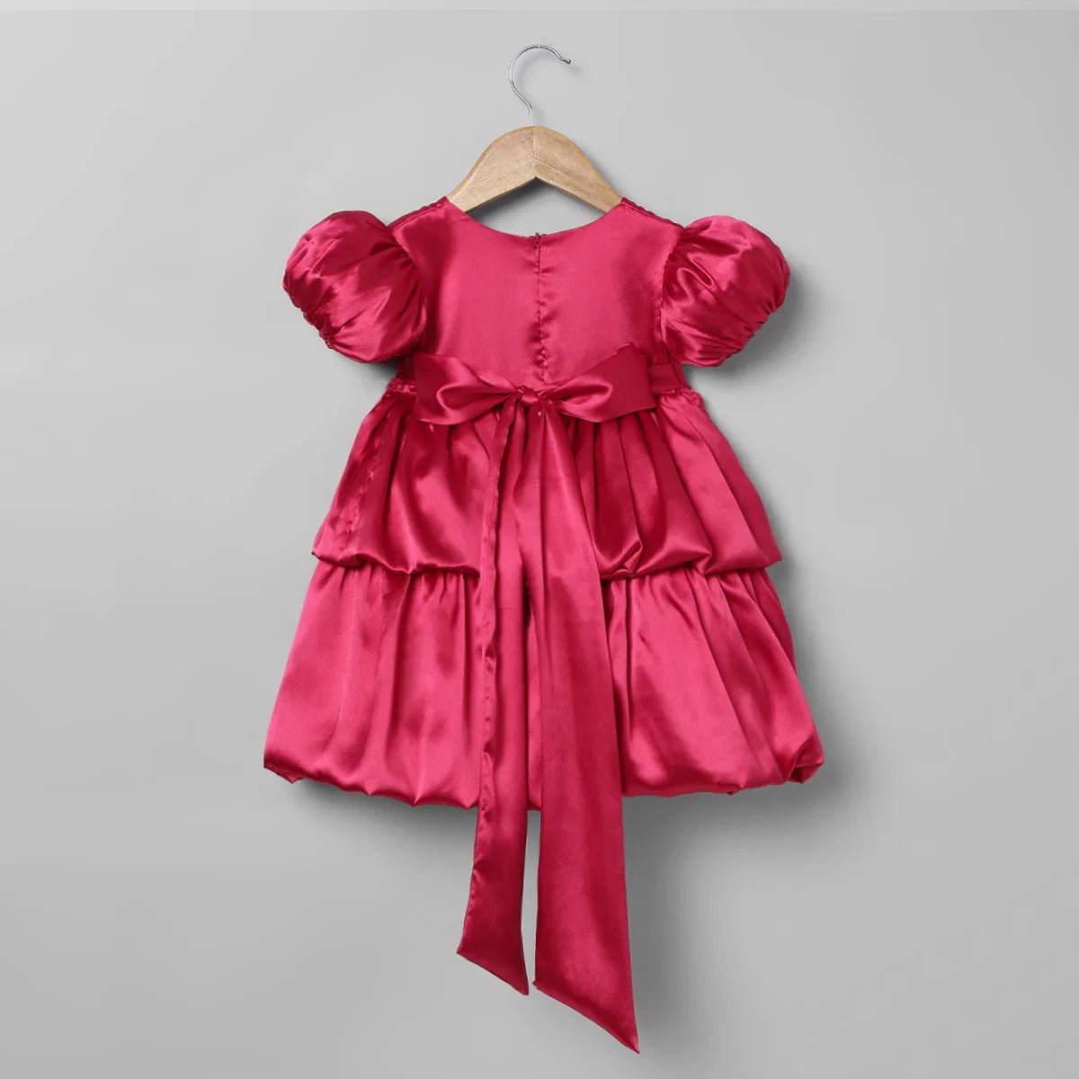 Cherry Red Satin Party Dress For Girls - BYB PREMIUM