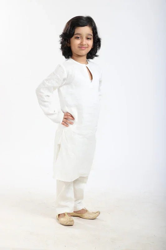 Classic white linen kurta pajama set   byb premium