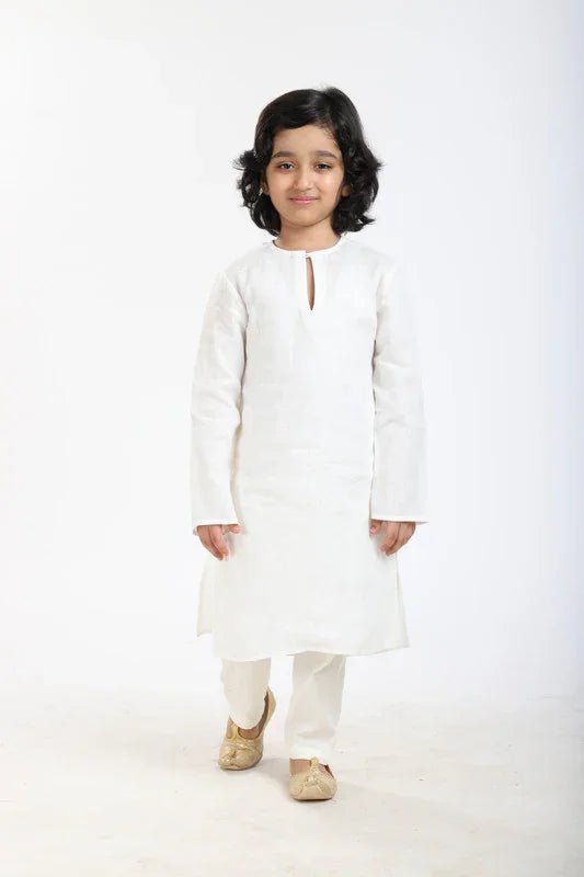 Classic white linen kurta pajama set   byb premium