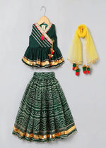 Load image into Gallery viewer, Dark Green Raw Silk Lehenga Choli Set for Girls - BYB PREMIUM
