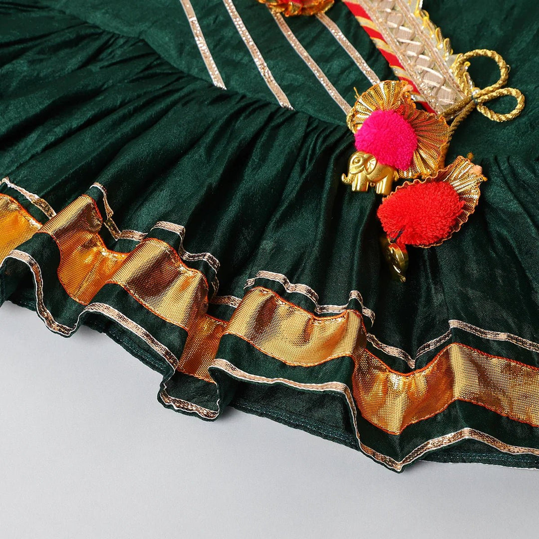 Dark Green Raw Silk Lehenga Choli Set for Girls - BYB PREMIUM