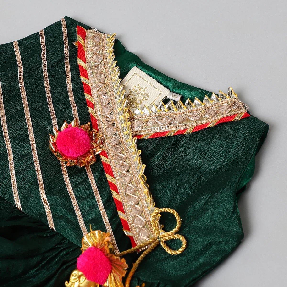 Dark green raw silk lehenga choli set for girls   byb premium