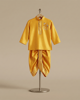 Dark Yellow Dola Silk Kurta Dhoti Set for Boys - BYB PREMIUM