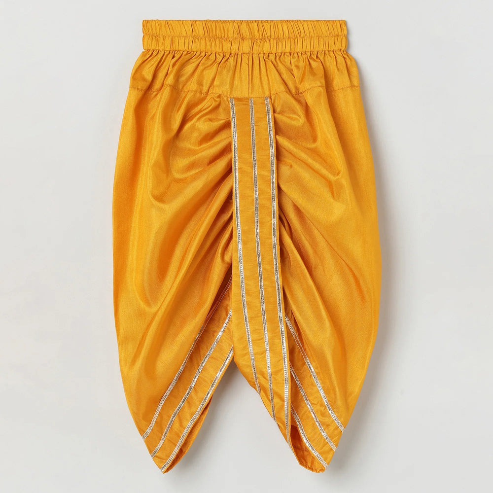 Dark Yellow Dola Silk Kurta Dhoti Set for Boys - BYB PREMIUM