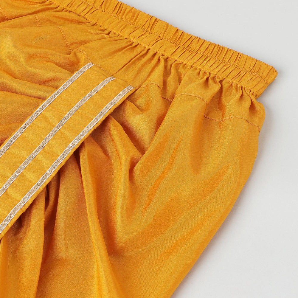 Dark Yellow Dola Silk Kurta Dhoti Set for Boys - BYB PREMIUM