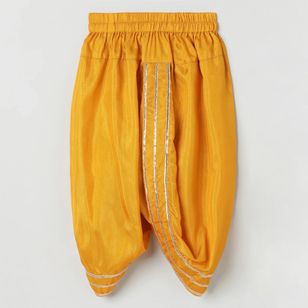 Dark Yellow Dola Silk Kurta Dhoti Set for Boys - BYB PREMIUM