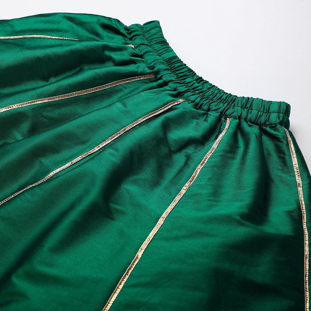 Deep Green Velvet Top & Silk Blend Lehenga Set for Girls with Hand Embroidery - BYB PREMIUM