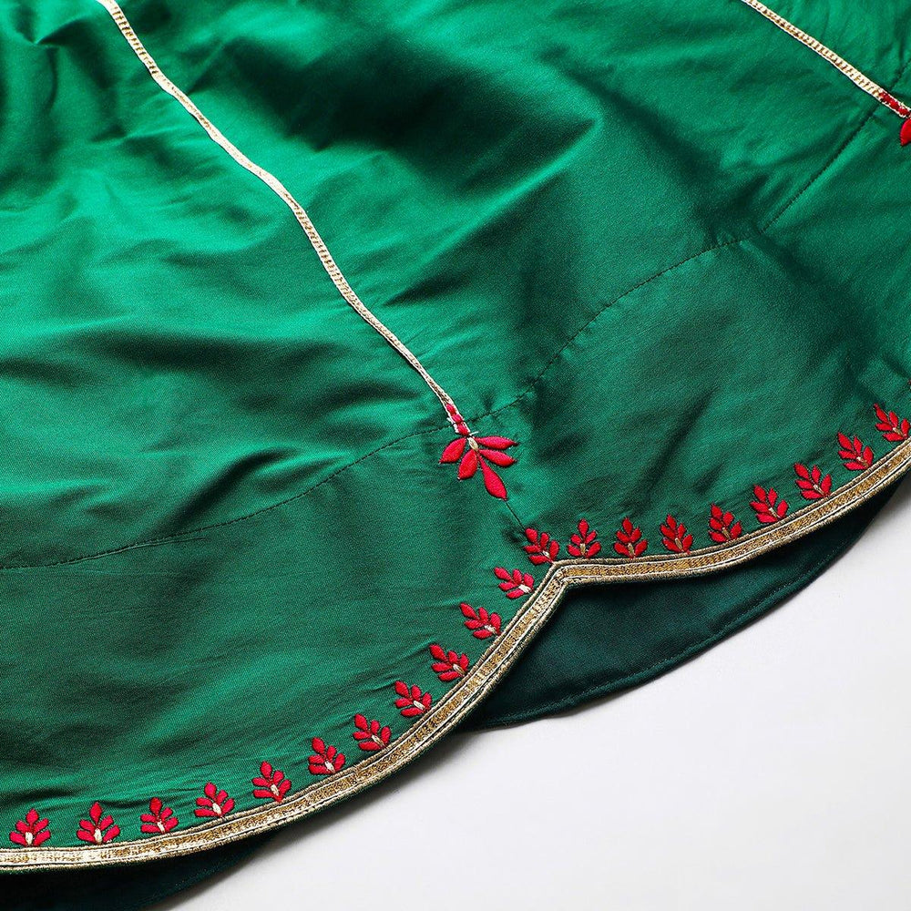 Deep Green Velvet Top & Silk Blend Lehenga Set for Girls with Hand Embroidery - BYB PREMIUM
