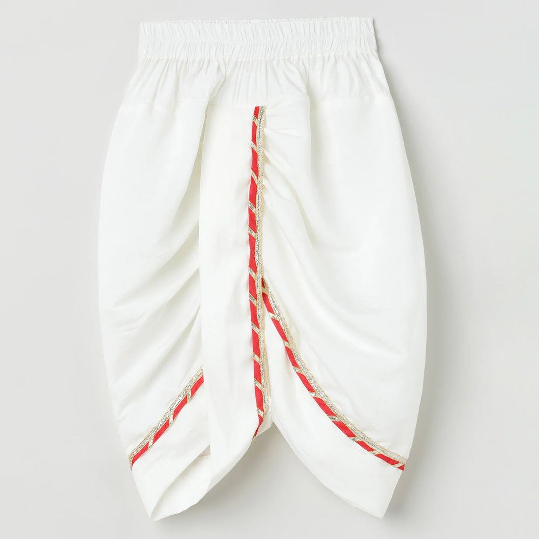 Dola Silk Kurta & Dhoti Set with Pearl - Embellished Ganesha Embroidery - BYB PREMIUM