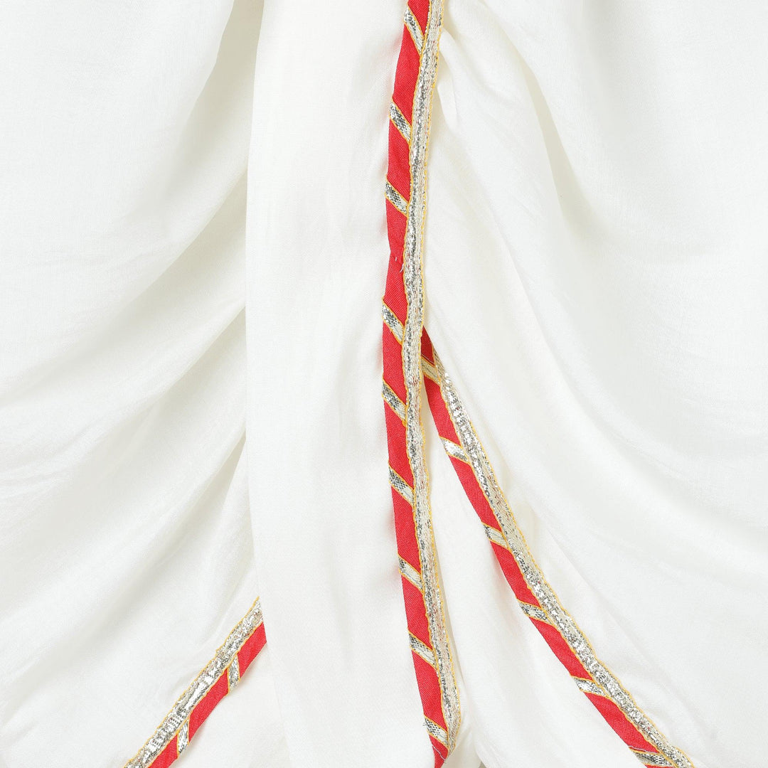 Dola Silk Kurta & Dhoti Set with Pearl-Embellished Ganesha Embroidery - BYB PREMIUM