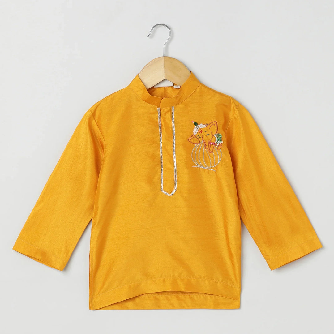 Dola silk pearls embellished Ganesha embroidery Kurta and Dhoti set - BYB PREMIUM