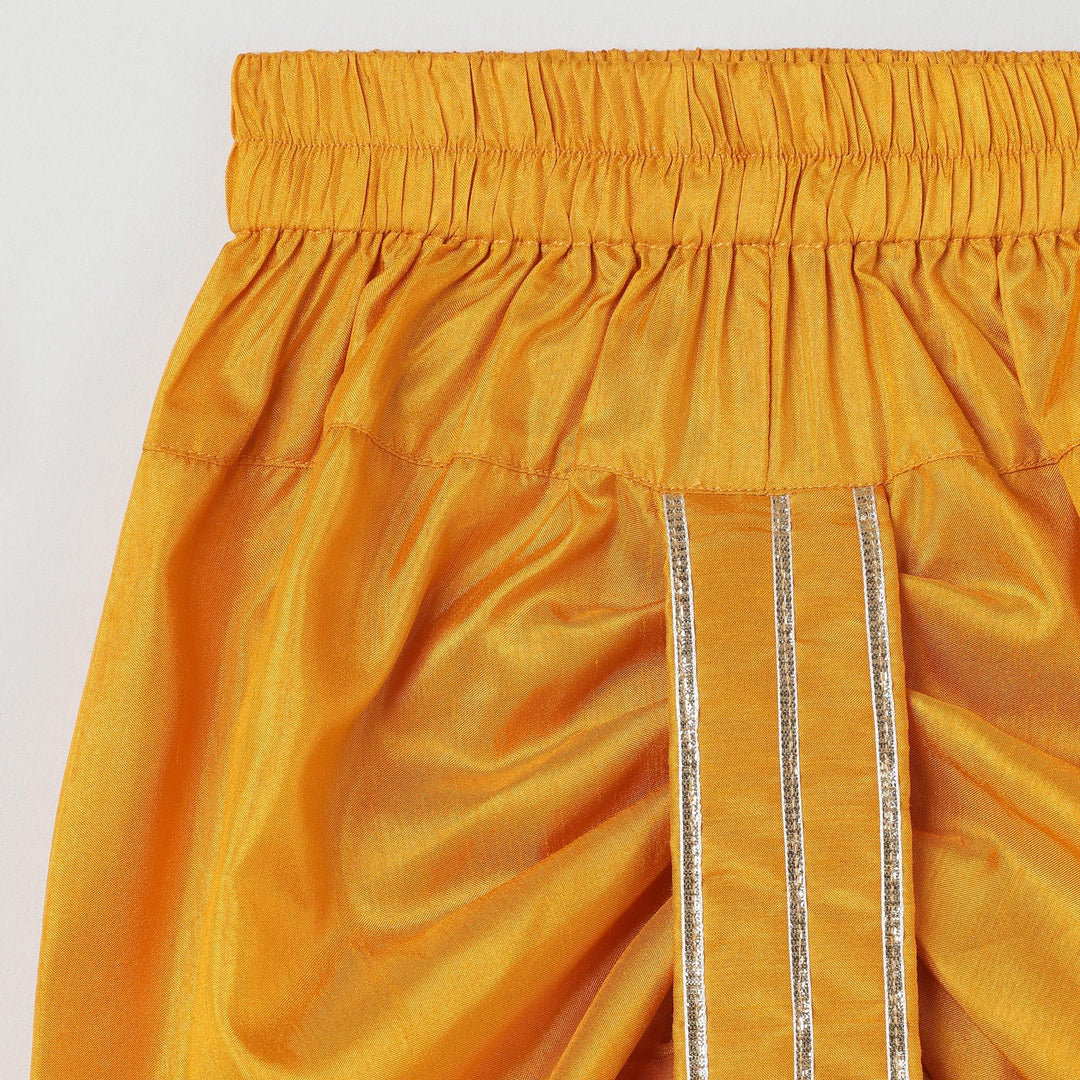 Dola silk pearls embellished Ganesha embroidery Kurta and Dhoti set - BYB PREMIUM