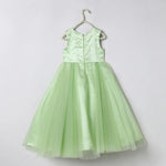 Load image into Gallery viewer, Dusty Lime Tulle Girls Party Gown with Zardozi Embroidery &amp; 3D Floral Detailing - BYB PREMIUM
