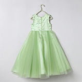 Dusty Lime Tulle Girls Party Gown with Zardozi Embroidery & 3D Floral Detailing - BYB PREMIUM