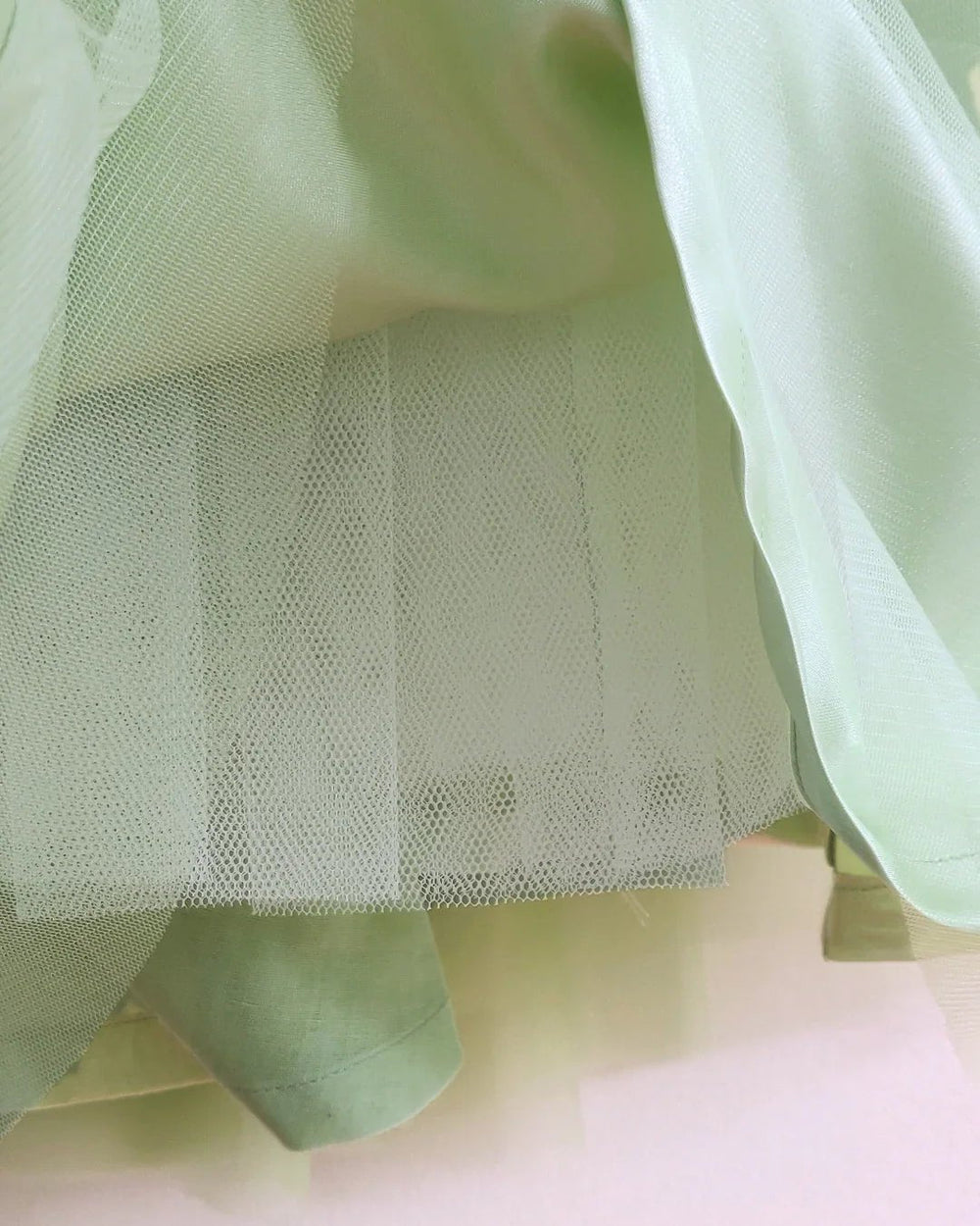 Dusty Lime Tulle Girls Party Gown with Zardozi Embroidery & 3D Floral Detailing - BYB PREMIUM