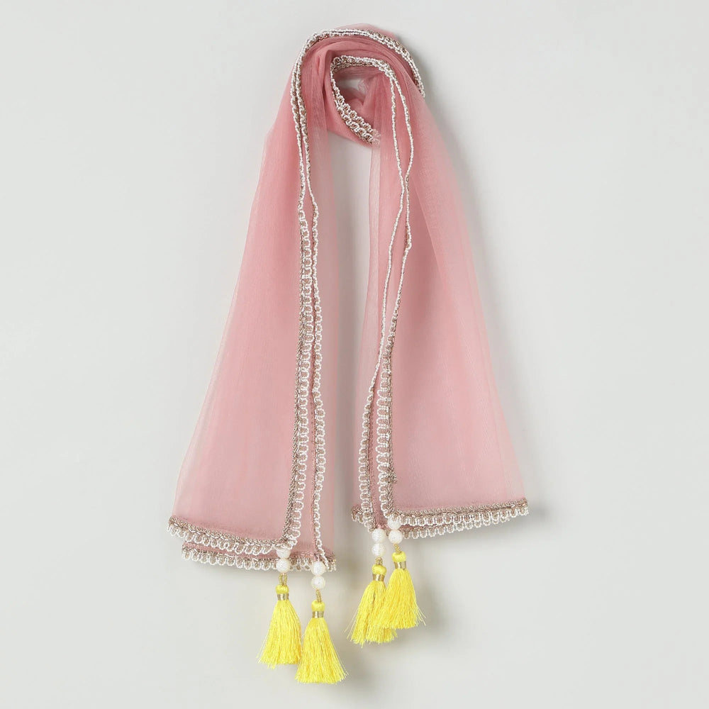 Dusty Pink Chanderi Silk Girls Lehenga Set with Mirror Work & Dupatta - BYB PREMIUM