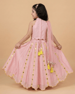 Load image into Gallery viewer, Dusty Pink Chanderi Silk Girls Lehenga Set with Mirror Work &amp; Dupatta - BYB PREMIUM
