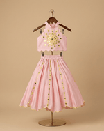 Load image into Gallery viewer, Dusty Pink Chanderi Silk Girls Lehenga Set with Mirror Work &amp; Dupatta - BYB PREMIUM
