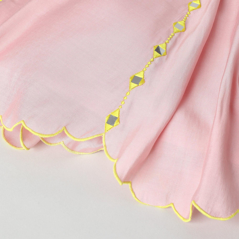 Dusty Pink Chanderi Silk Girls Lehenga Set with Mirror Work & Dupatta - BYB PREMIUM