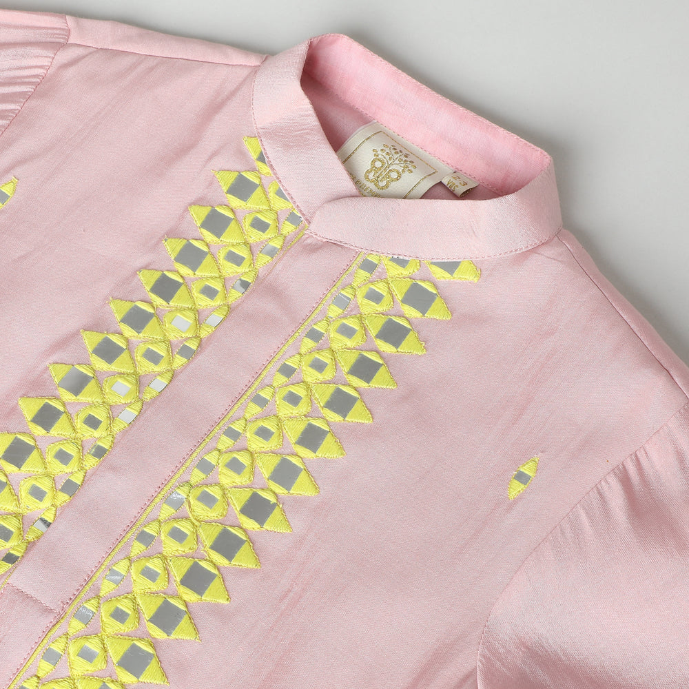 Dusty Pink Chanderi Silk Kurta with Pyjama Set for Boys - BYB PREMIUM