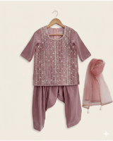 Dusty Pink Embroidered Kurta Salwar Set for Girls | Festive Ethnic Wear - BYB PREMIUM