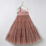 Dusty Rose Glitter Tulle Girls One-Shoulder Party Gown with Sequin Embroidery - BYB PREMIUM