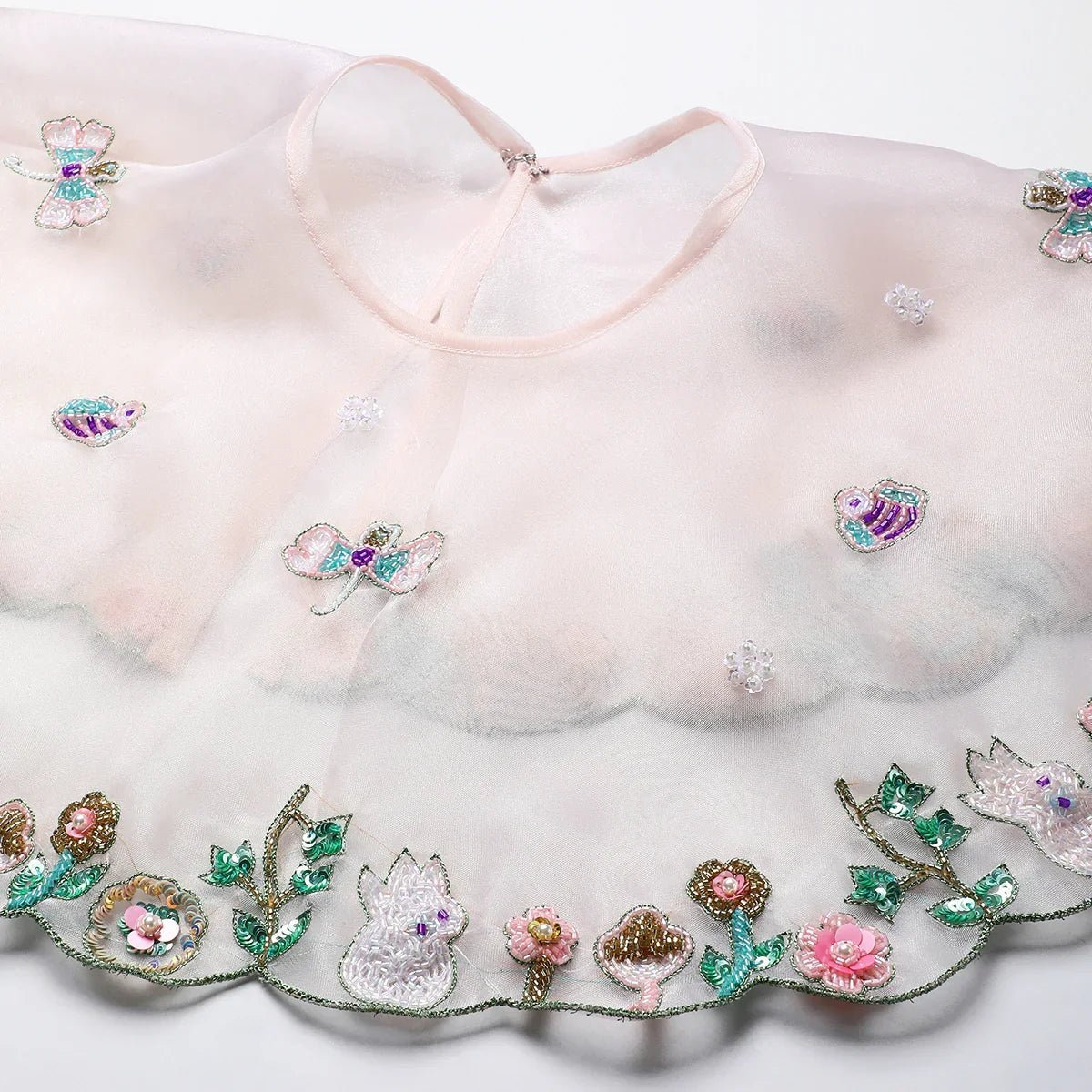 Dusty rose organza girls dress with hand embroidered cape & satin lining   byb premium