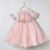 Dusty Rose Organza Girls Dress with Hand-Embroidered Cape & Satin Lining - BYB PREMIUM